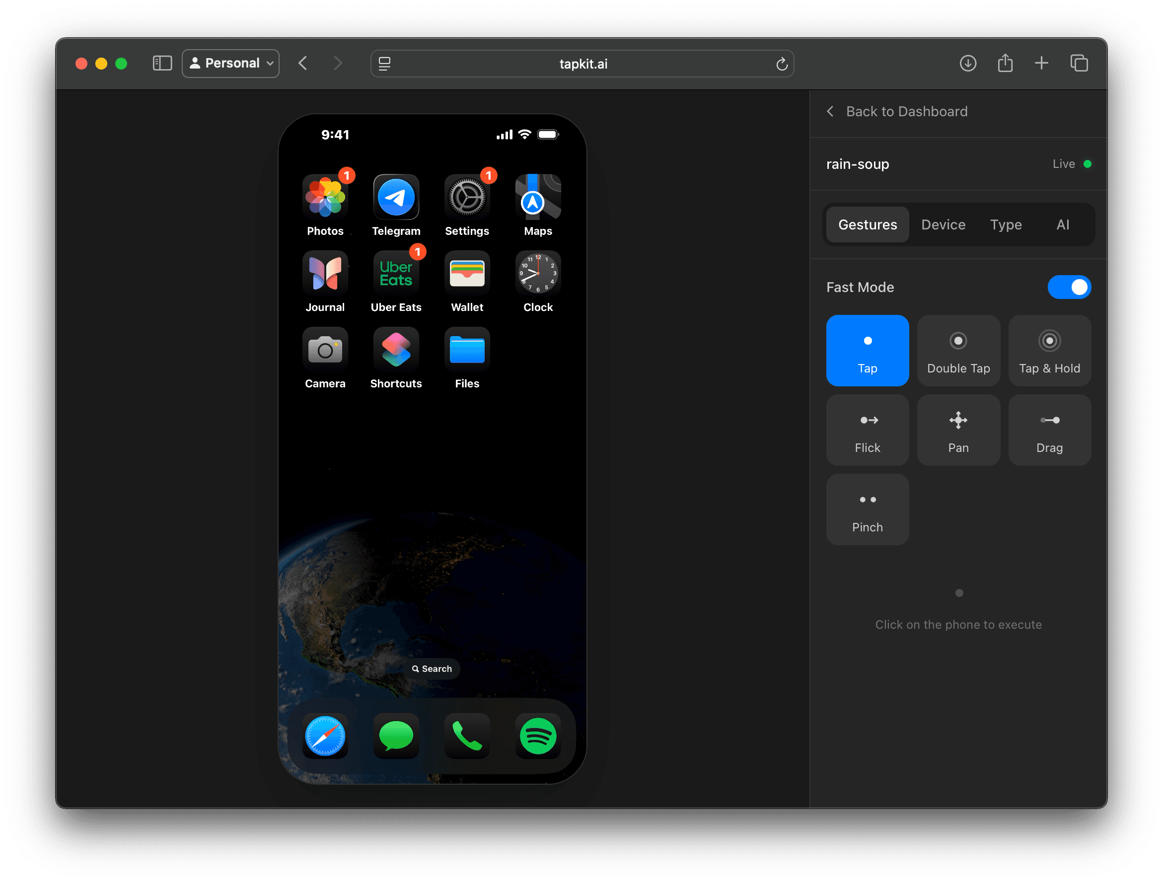 TapKit iPhone agent interface